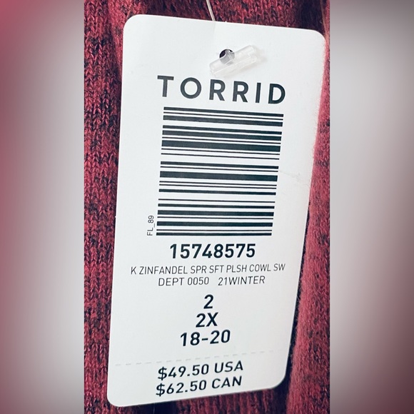 Torrid zinfandel cherry red super soft plush cowl sweatshirt size 2X (2) NWT - Picture 7 of 11